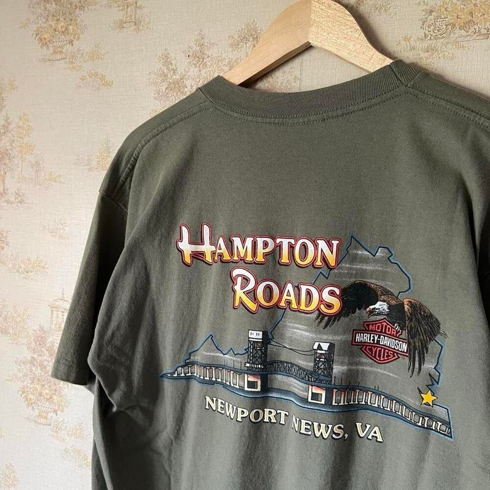 Vintage 90s Harley Davidson Pocket T-Shirt | Hampton Roads VA | Size L